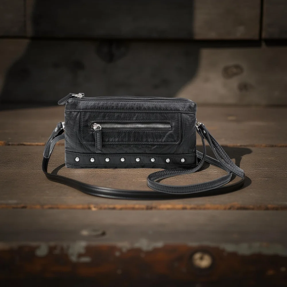 New Ampere Creations Vegan Leather Wristlet with dust bag in black